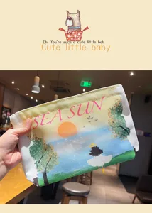 Trousse de toilette en toile imprimé mer soleil fermeture éclair pochette de voyage