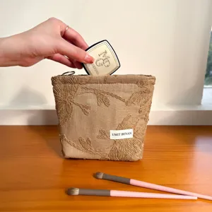 Cotton linen embroidered cosmetic bag floral vintage makeup storage pouch clutch bag for women