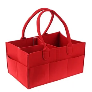 Panier de rangement portable en feutre rouge pour couches organisateur multi-compartiments
