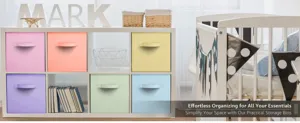 Set aus faltbaren Stoff-Aufbewahrungsboxen in bunten Farben für Kleiderschrank und Spielzeug.