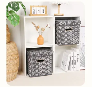 Klappbare Stoff Aufbewahrungsbox mit Deckel graues Wellenmuster Schrank Organizer