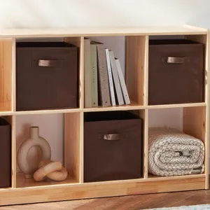 Foldable fabric storage box dark brown bin organizer for wardrobe closet toy and clothes.