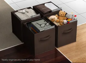 Foldable fabric storage bins with label holders brown cloth box organizers for home