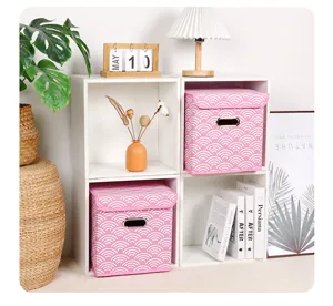 Rosa Stoff Faltbar Aufbewahrungsbox mit Deckel, Schrank Organizer für Kleidung und Spielzeug.