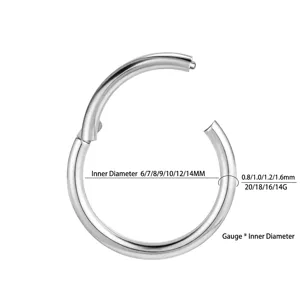 Stainless steel septum ring, hinged segment clicker, body piercing jewelry 6-14mm.