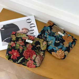 Vintage floral jacquard cosmetic bag elegant travel pouch stylish women toiletry organizer