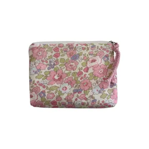Floral print mini canvas zipper pouch cute cosmetic coin purse for women girls