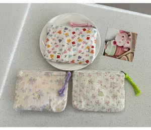 Cute floral small zipper storage pouch portable makeup cosmetic bag mini coin purse for women