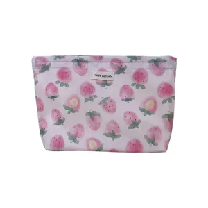 Borsa cosmetica rosa fragola simpatica grande capacità pochette trucco portatile viaggio.
