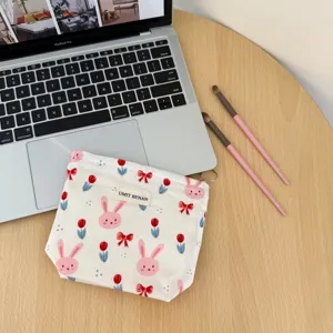 Canvas cartoon rabbit floral makeup bag portable travel cosmetic storage pouch organizer