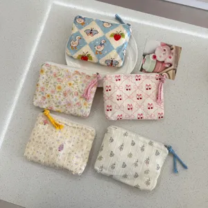 Cute floral cosmetic bag portable zipper pouch small makeup organizer for women and girls daily use