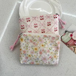 Floral cosmetic bag portable makeup pouch cute cherry toiletry organizer cute pouch for women