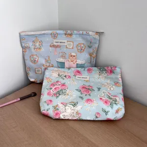 Angel cat floral cosmetic bag large capacity makeup pouch travel toiletry storage bag cute