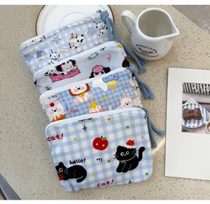Graziosa borsa con cerniera a quadri con simpatici motivi di cartoni animati, borsa trucco.