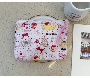 Carina borsa con stampa di coniglio rosa in tela con cerniera per trucchi da viaggio.