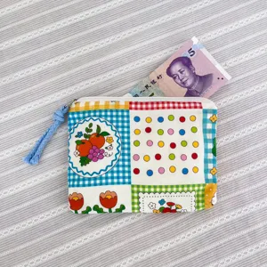 Cute cartoon fruit print canvas zipper pouch makeup cosmetic storage bag coin purse organizer