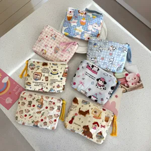 Portamonete in Tela Stampata con Cartoon Carino Donna Borsa Cosmetica di Viaggio Portatile Multifunzionale