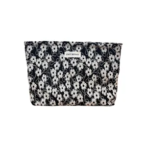 Black 3d floral cosmetic bag large capacity makeup pouch portable toiletry storage