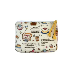 Carino portamonete in tela con stampe di gatti adorabili e zip gialla, molto pratico.