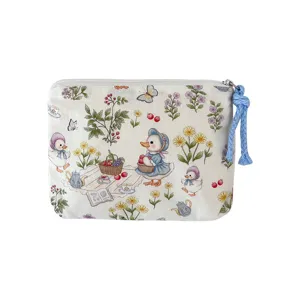 Cute cartoon duck print canvas cosmetic bag portable zipper pouch daily makeup storage bag