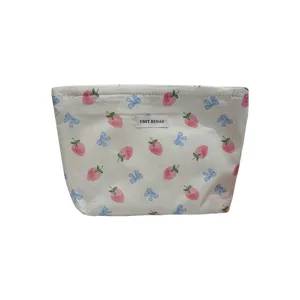 Cute Strawberry Bow Makeup Bag Portable Toiletry Pouch Cosmetic Organizer Bag Girls