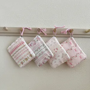 Cute floral mini canvas zipper coin purse portable card holder cosmetic storage pouch