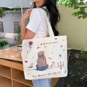 Sac cabas en toile décontracté pour femme, sac d'épaule esthétique avec joli motif.