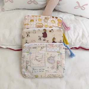 Cute cartoon canvas storage pouch cosmetic bag portable zipper makeup organizer case detail