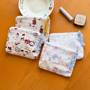 Cute cartoon canvas cosmetic bag portable travel toiletry storage pouch cute puppy girl design