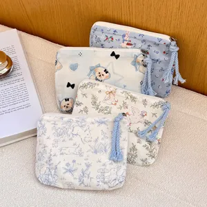 Cute mini canvas zipper pouch for portable lipstick, coin, and daily sundries storage.