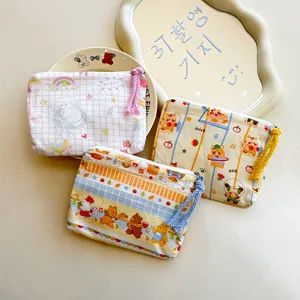 Cute cartoon canvas coin purse portable makeup pouch large capacity storage bag for traveling