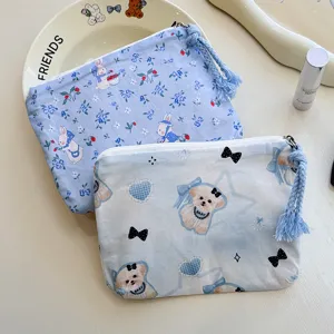 Cute mini canvas storage bag portable cosmetic pouch cute coin purse for women daily use.