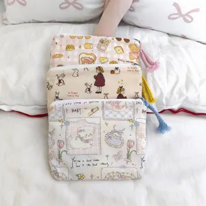 Cute canvas mini zipper pouch aesthetic makeup cosmetic bag portable change purse