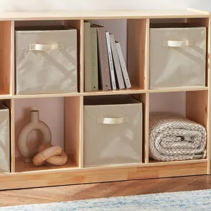 Foldable fabric storage box open square organizer basket with handles for closet and shelf organization.