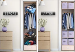 Foldable fabric storage box for wardrobe clothes organizer, square lidless storage bin.