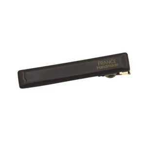 Brown acrylic duckbill hair clip with gold lettering, stylish side hairpin for women.