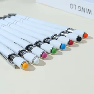 Μεταλλικό Στυλό Διαρκείας Touch Screen Stylus Ανασυρόμενο Στυλό Λευκός Κορμός Με Πολύχρωμα Tips Αφής Γραφείο Σχολείο Γραφή