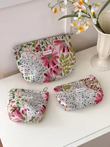 Floral cosmetic bag set large capacity makeup pouch portable travel organizer pink floral