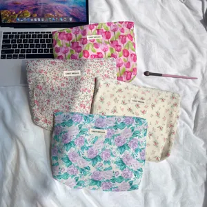 Floral Print Cosmetic Bag Portable Travel Makeup Pouch Zipper Toiletry Organizer Handbag For Women Daily Use