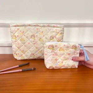 Cute Cartoon Quilted Cosmetic Bag Portable Large Capacity Travel Makeup Storage Bag Toiletry Wash Bag For Women