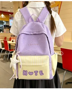 Carino zaino scolastico viola in tela per ragazze adolescente motivo stella stile casual giornaliero