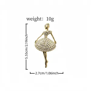 Close-up detail view of a sparkling rhinestone ballerina girl brooch, elegant alloy fashion pin.