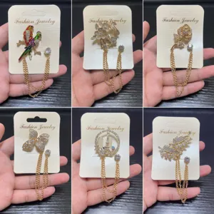 Elegant Alloy Rhinestone Tassel Brooch For Women High-End Floral Animal Butterfly Parrot Suit Jacket Lapel Pin Fashion Jewelry Accessory