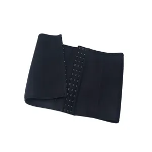 Women neoprene sports waist trainer detail view, black abdominal shaping support belt