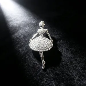 Rhinestone ballerina brooch crystal dance pin elegant women suit cardigan apparel accessory