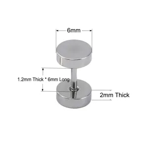 Détail de boucle d'oreille plate en acier inoxydable montrant les dimensions précises.