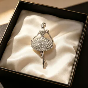 Rhinestone Ballerina Brooch Elegant Crystal Dancer Lapel Pin for Women Suit Cardigan
