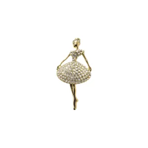 Elegant gold crystal rhinestone ballerina girl brooch pin for women suit jacket accessories