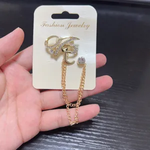 Elegant rhinestone tassel brooch with double chains, a perfect fashion accessory for women suits.