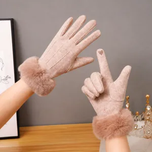 Gants d'hiver pour femmes chauds tactiles fausse fourrure poignet épais coupe-vent mignon